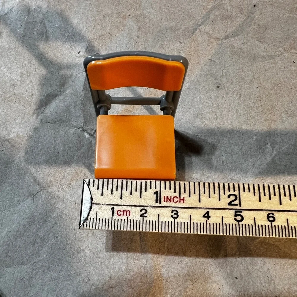 1:12 Scale Miniature School Desk and Chair Set Orange Grey Classroom